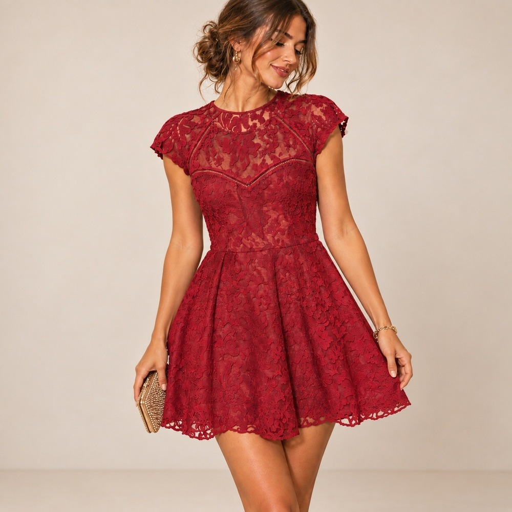 Dolce Vita Womens Dress Floral Lace Whimsigoth Party Holiday S Red